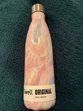 Swell Pink Marble Stainless Water Bottle with Silver Cap